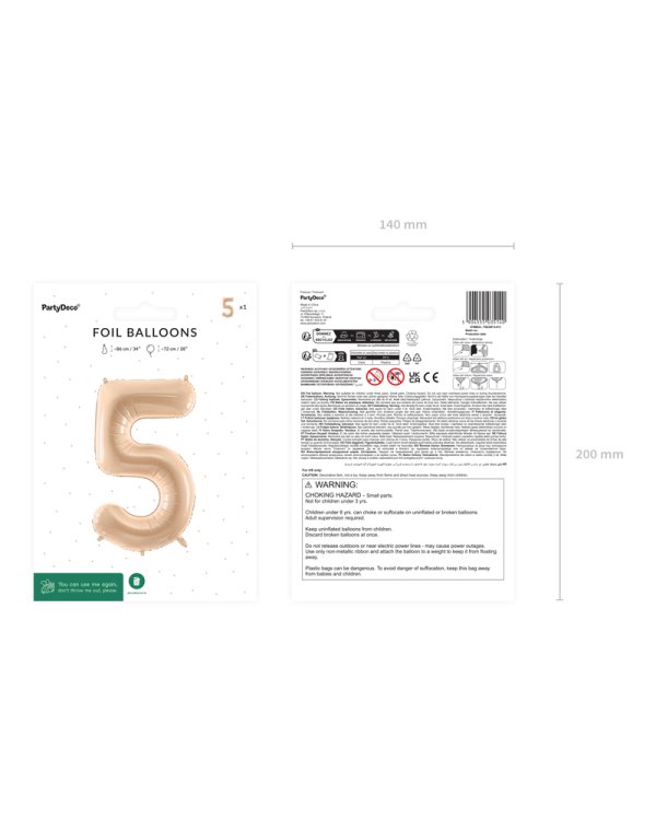 Foil Balloon Number ''5'', 72cm, beige