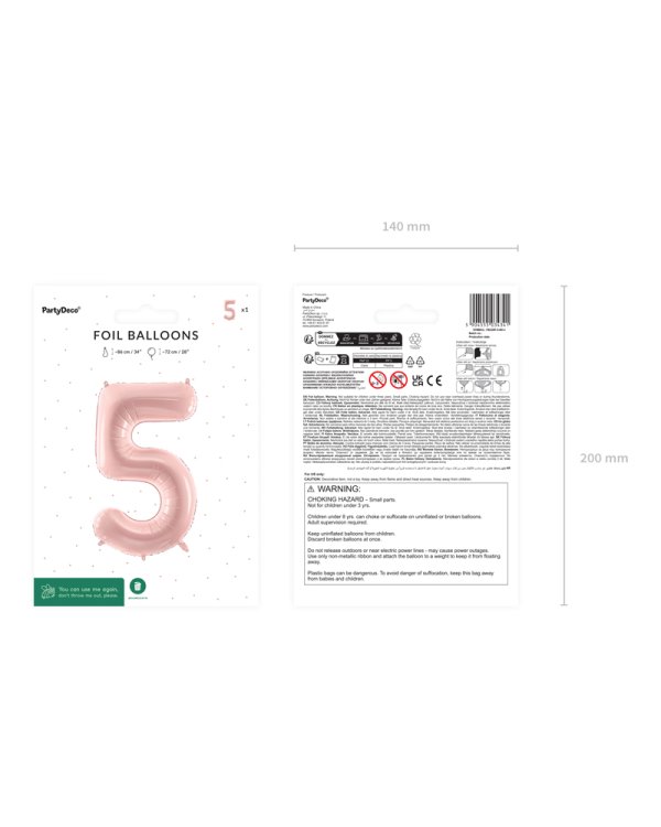 Foil Balloon Number ''5'', 72cm, light pink