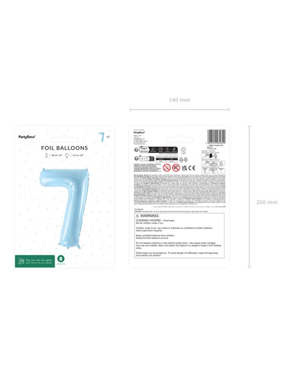 Foil Balloon Number ''7'', 72cm, light blue