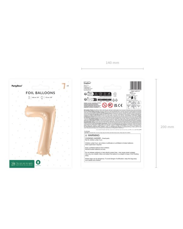 Foil Balloon Number ''7'', 72cm, beige