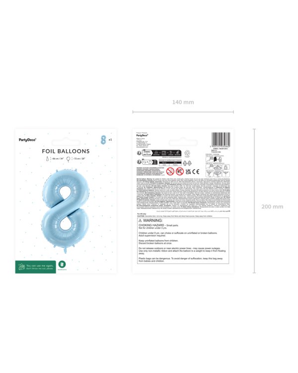 Foil Balloon Number ''8'', 72cm, light blue