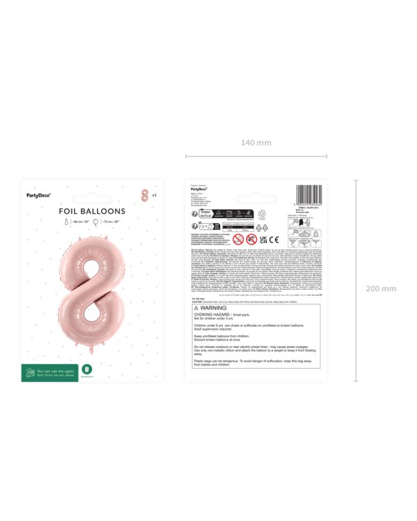 Foil Balloon Number ''8'', 72cm, light pink