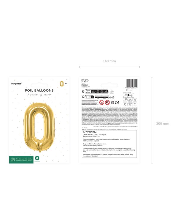 Foil Balloon Number ''0'', 72cm, light gold
