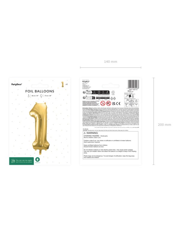 Foil Balloon Number ''1'', 72cm, light gold