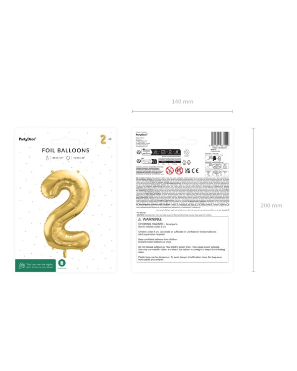 Foil Balloon Number ''2'', 72cm, light gold