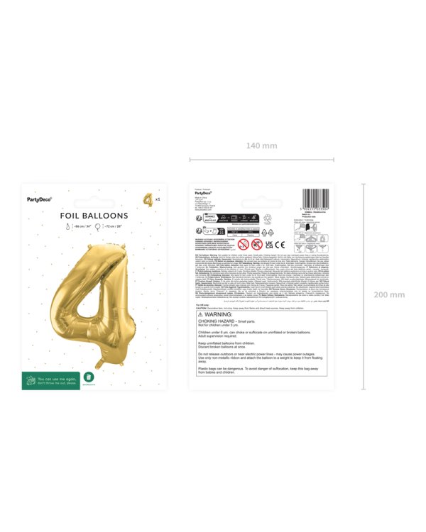 Foil Balloon Number ''4'', 72cm, light gold