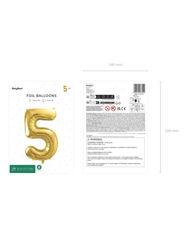 Foil Balloon Number ''5'', 72cm, light gold