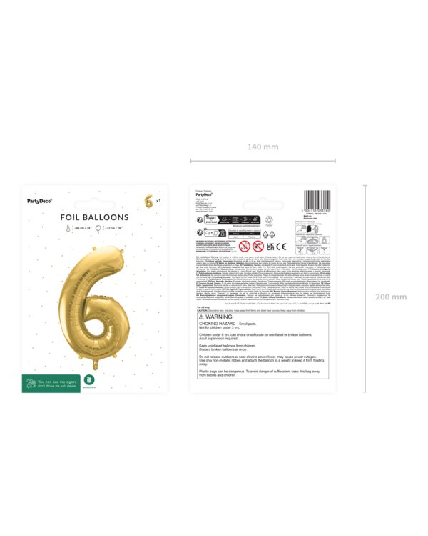 Foil Balloon Number ''6'', 72cm, light gold