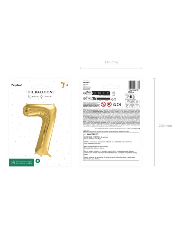 Foil Balloon Number ''7'', 72cm, light gold