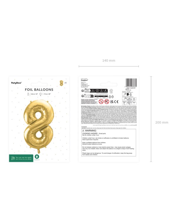Foil Balloon Number ''8'', 72cm, light gold