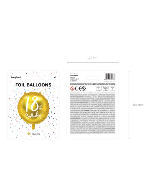 Foil Balloon 18th Birthday, gold, 45 cm