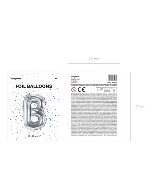 Foil Balloon Letter ''B'', 35cm, silver