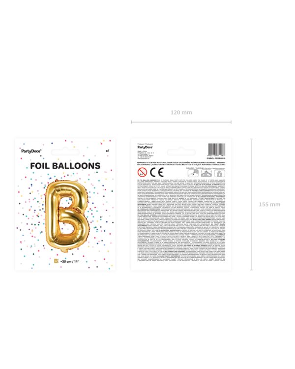 Foil Balloon Letter ''B'', 35cm, gold