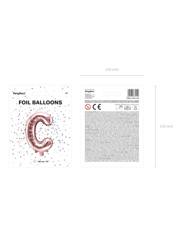 Foil Balloon Letter ''C'', 35cm, rose gold