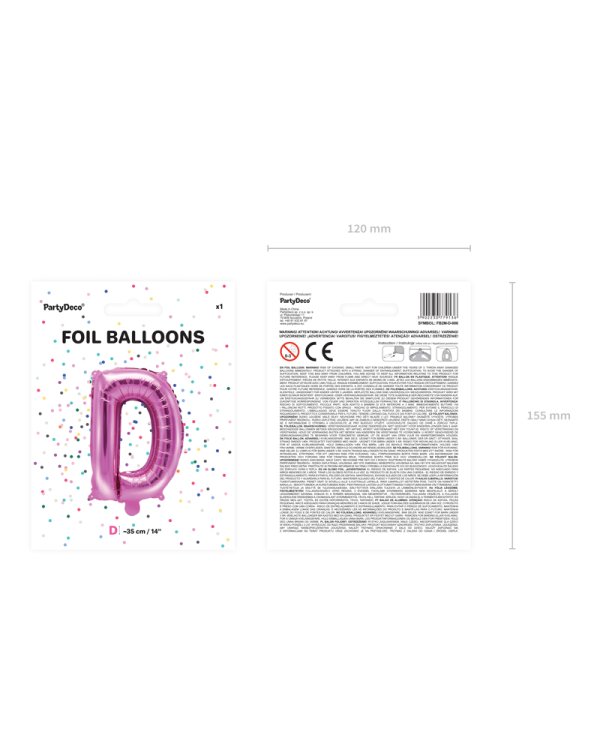 Foil Balloon Letter ''D'', 35cm, dark pink