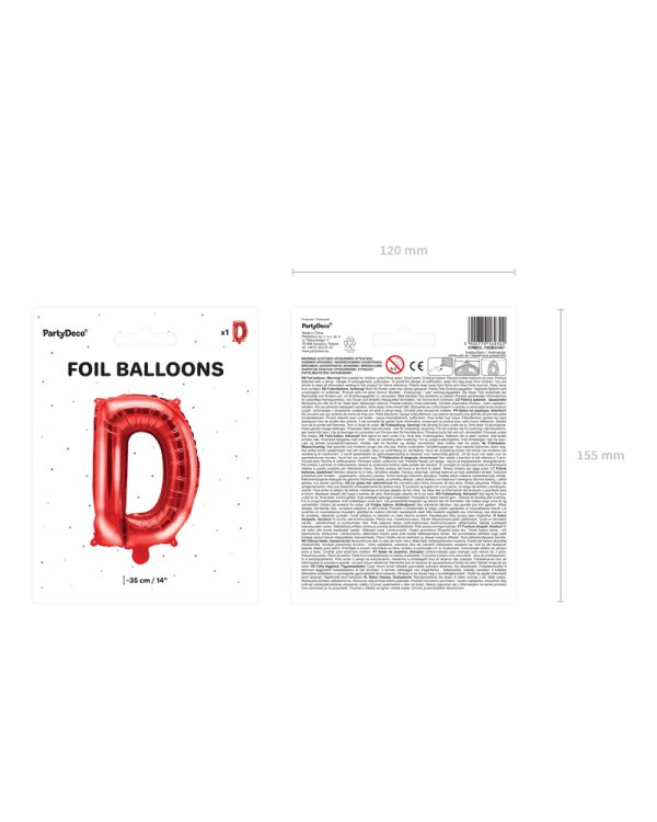 Foil Balloon Letter ''D'', 35cm, red