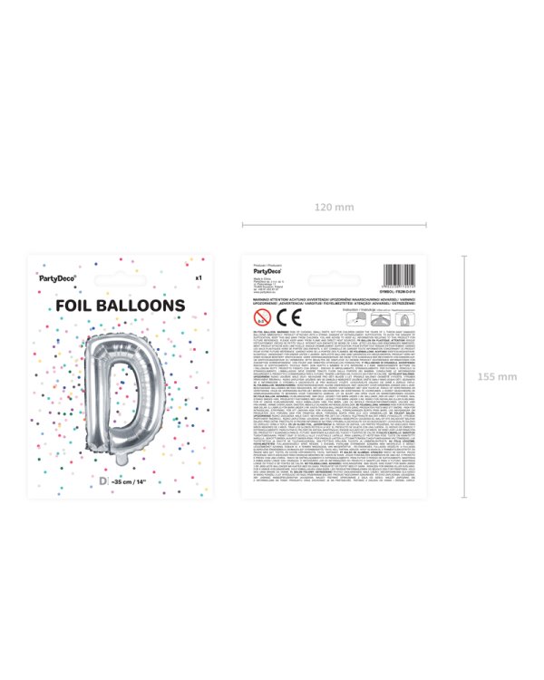 Foil Balloon Letter ''D'', 35cm, silver