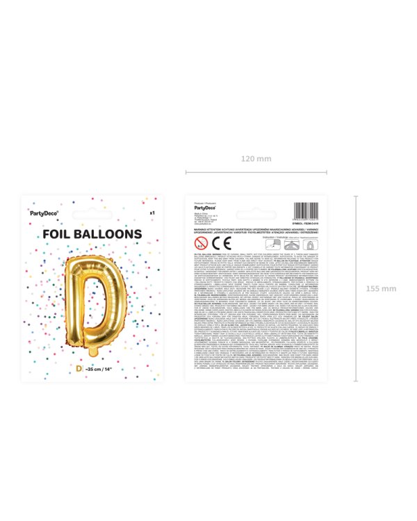 Foil Balloon Letter ''D'', 35cm, gold