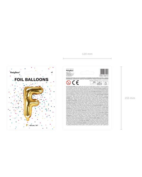 Foil Balloon Letter ''F'', 35cm, gold