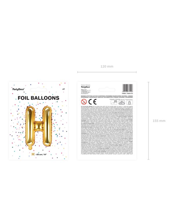 Foil Balloon Letter ''H'', 35cm, gold
