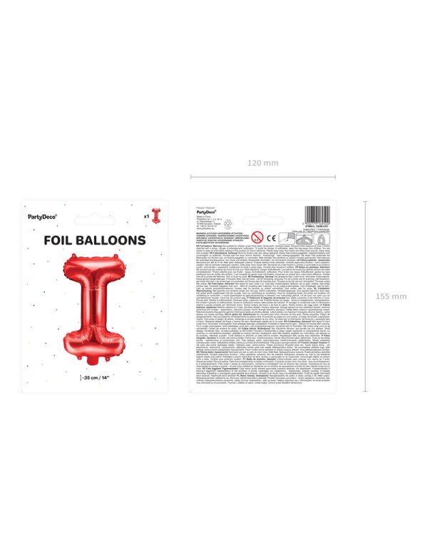 Foil Balloon Letter ''I'', 35cm, red