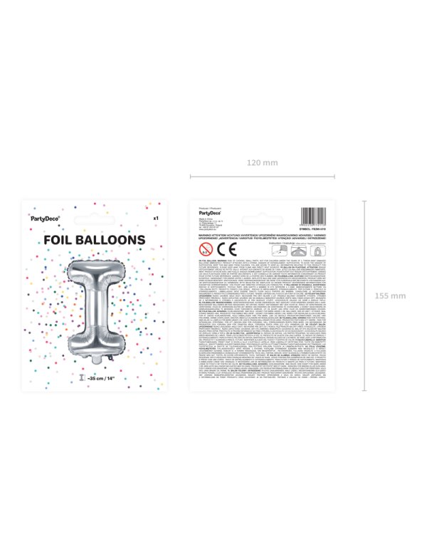 Foil Balloon Letter ''I'', 35cm, silver