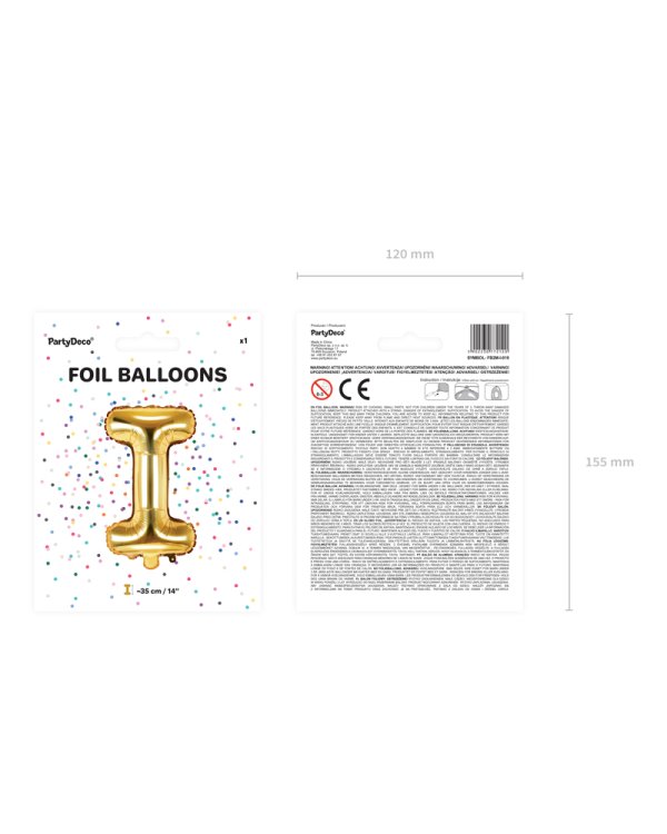 Foil Balloon Letter ''I'', 35cm, gold