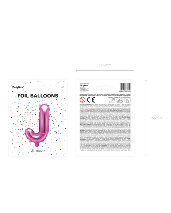 Foil Balloon Letter ''J'', 35cm, dark pink