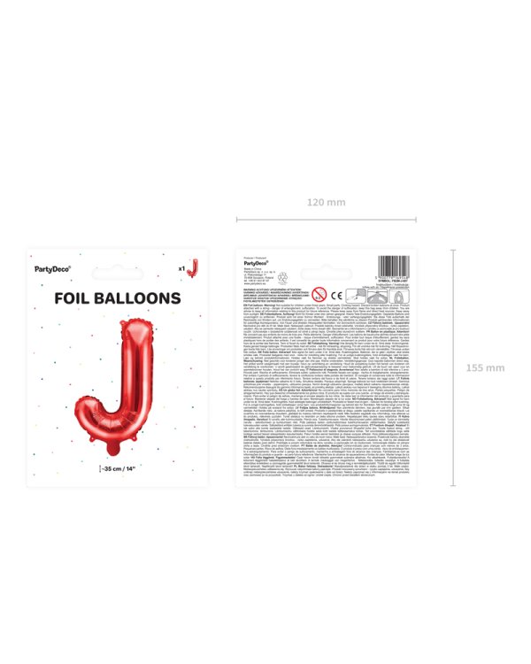 Foil Balloon Letter ''J'', 35cm, red