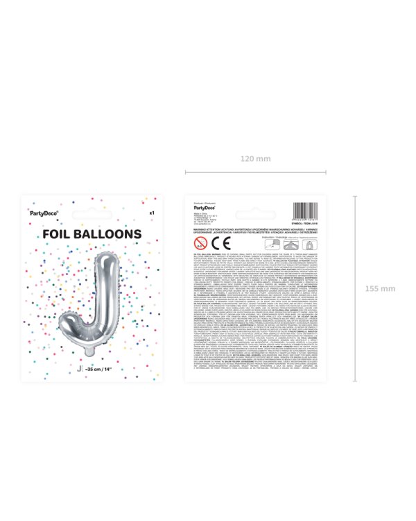 Foil Balloon Letter ''J'', 35cm, silver
