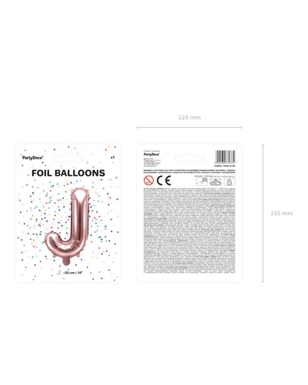 Foil Balloon Letter ''J'', 35cm, rose gold