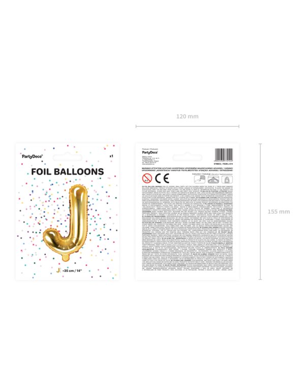 Foil Balloon Letter ''J'', 35cm, gold