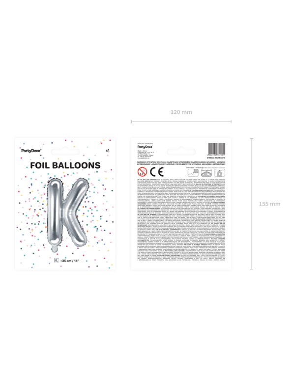 Foil Balloon Letter ''K'', 35cm, silver