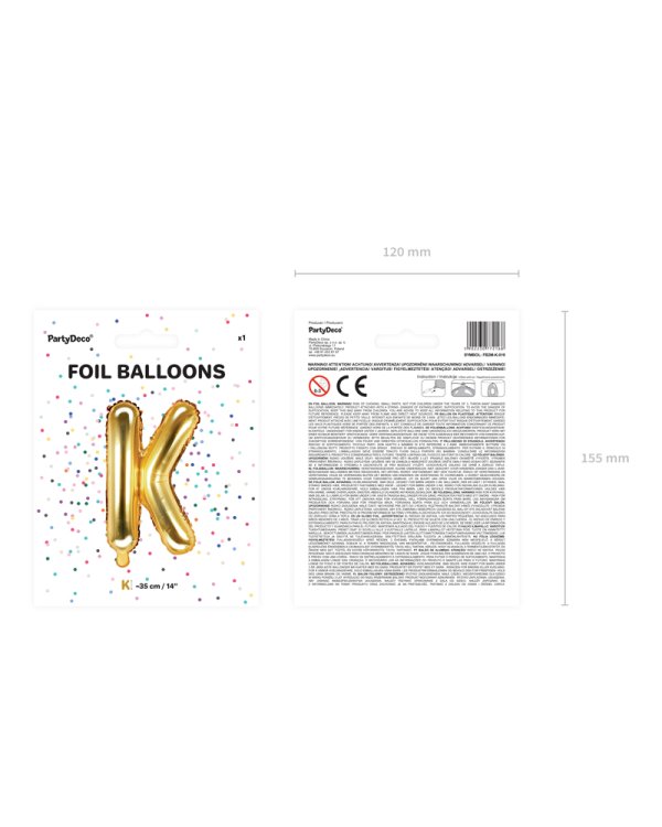 Foil Balloon Letter ''K'', 35cm, gold