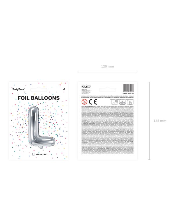 Foil Balloon Letter ''L'', 35cm, silver