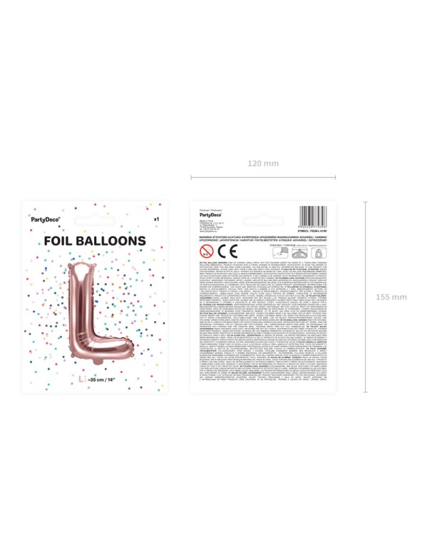 Foil Balloon Letter ''L'', 35cm, rose gold