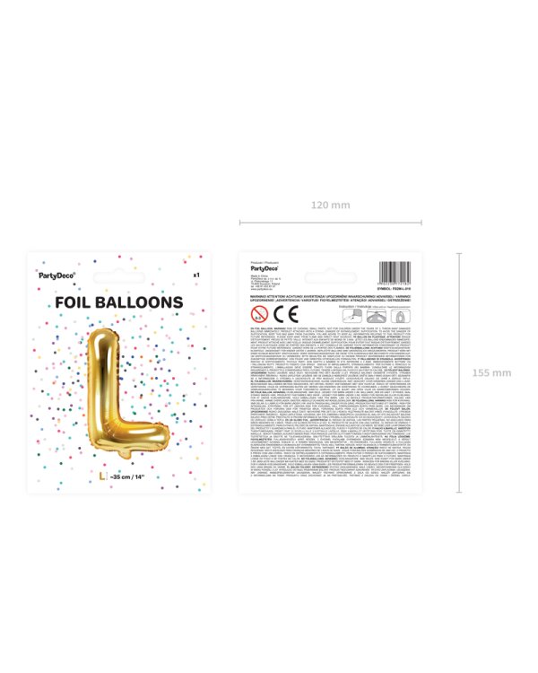 Foil Balloon Letter ''L'', 35cm, gold