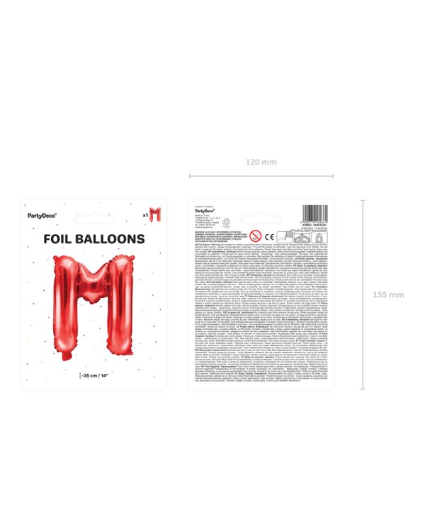 Foil Balloon Letter ''M'', 35cm, red