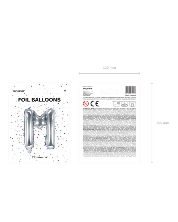 Foil Balloon Letter ''M'', 35cm, silver