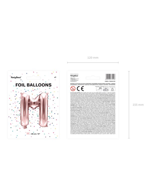 Foil Balloon Letter ''M'', 35cm, rose gold