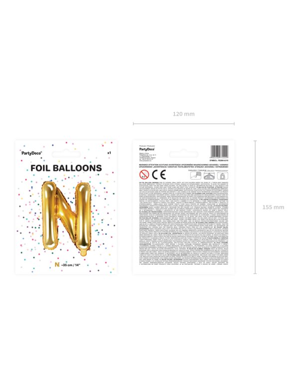 Foil Balloon Letter ''N'', 35cm, gold