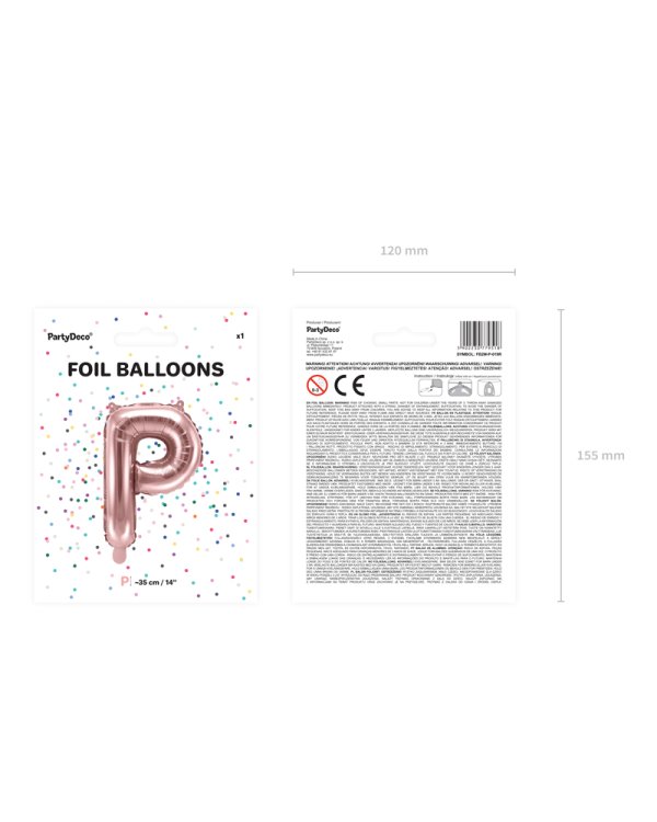 Foil Balloon Letter ''P'', 35cm, rose gold