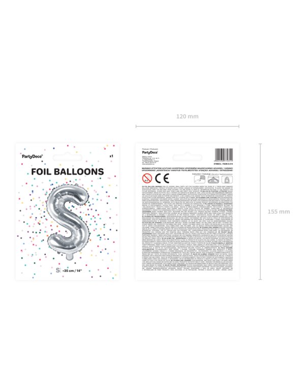 Foil Balloon Letter ''S'', 35cm, silver
