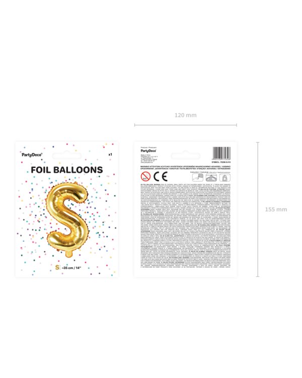 Foil Balloon Letter ''S'', 35cm, gold