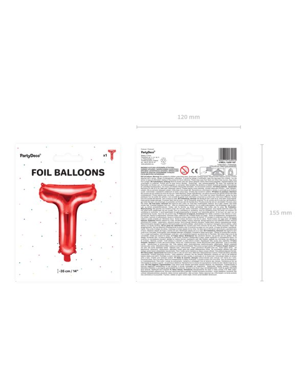 Foil Balloon Letter ''T'', 35cm, red