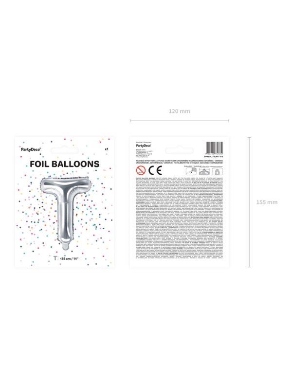 Foil Balloon Letter ''T'', 35cm, silver