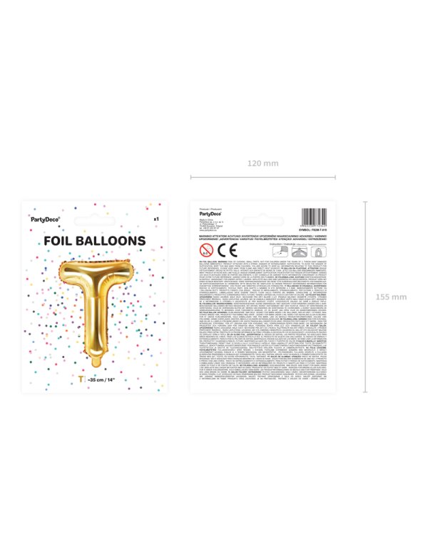 Foil Balloon Letter ''T'', 35cm, gold
