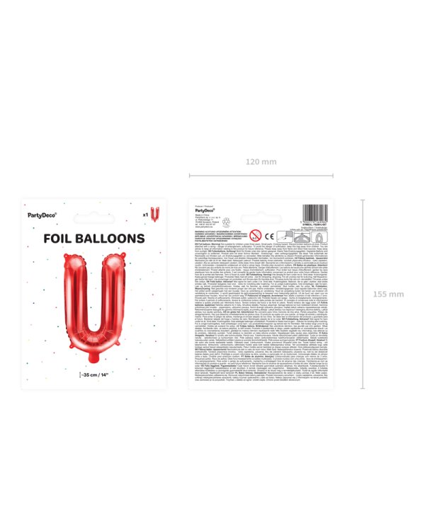 Foil Balloon Letter ''U'', 35cm, red