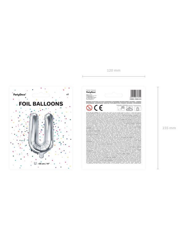 Foil Balloon Letter ''U'', 35cm, silver