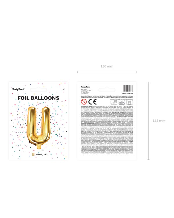 Foil Balloon Letter ''U'', 35cm, gold